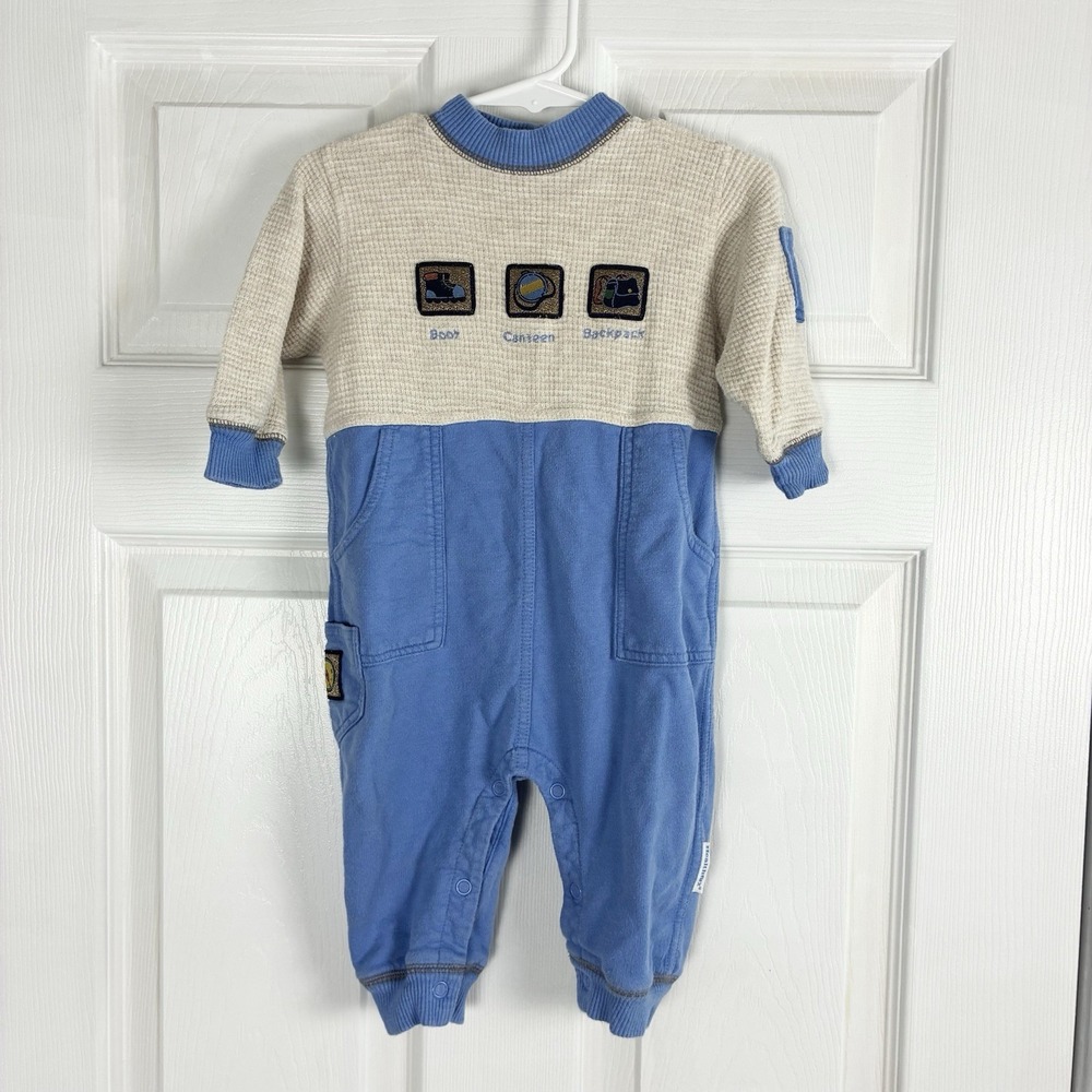 VTG 90s 100% Cotton Hiking Outdoors Nature Romper Jumpsuit Baby Boy 6M - 9M - Picture 1 of 5